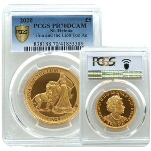 2020 £5 St Helena gold proof Una & Lion 1oz PCGS PR70 DCAM